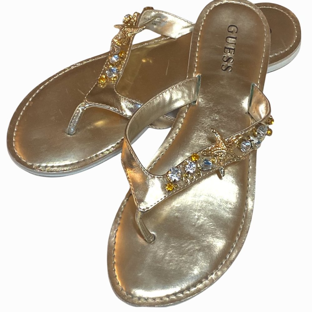 Guess Corissa Gold Metallic Flip Flops Size 6.5